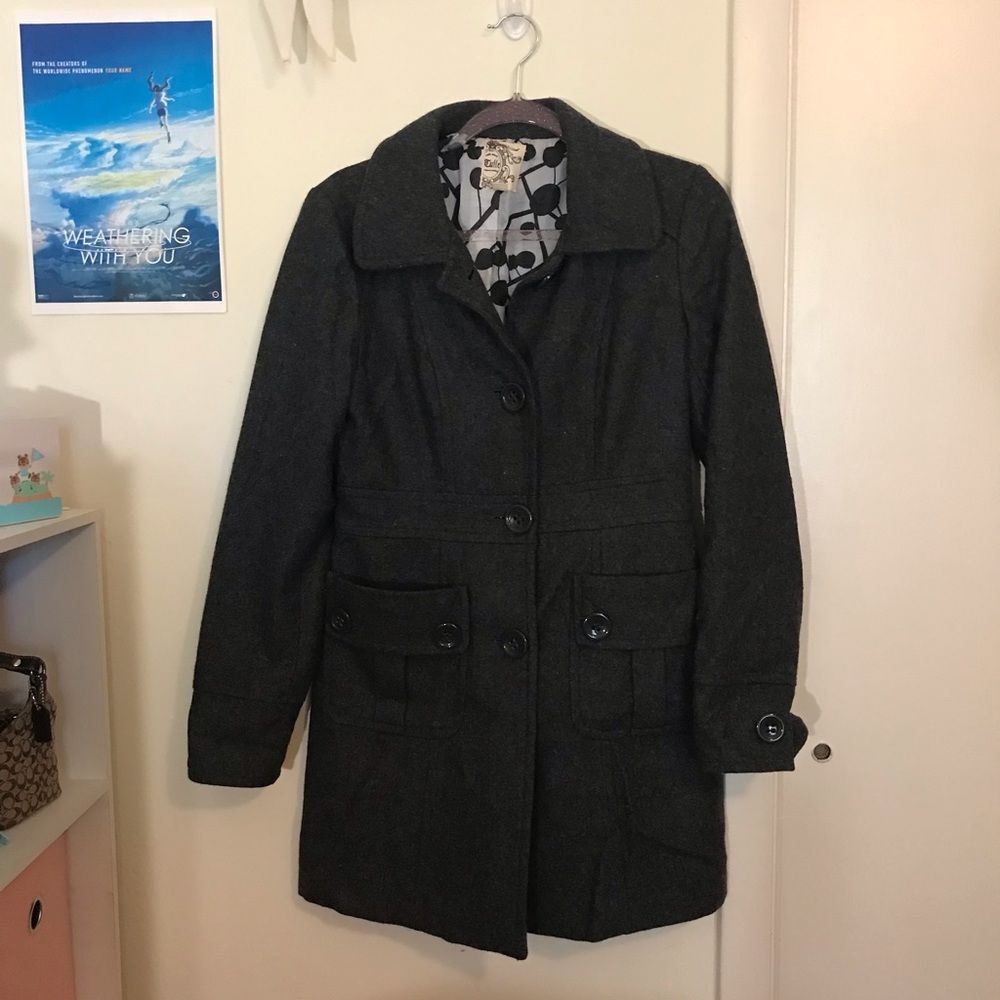 Dark gray wool blend women’s peacoat